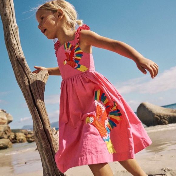 Mini Boden - Annalisa Pink Bird Appliqué Dress, Size 7-8 - Picture 2 of 5